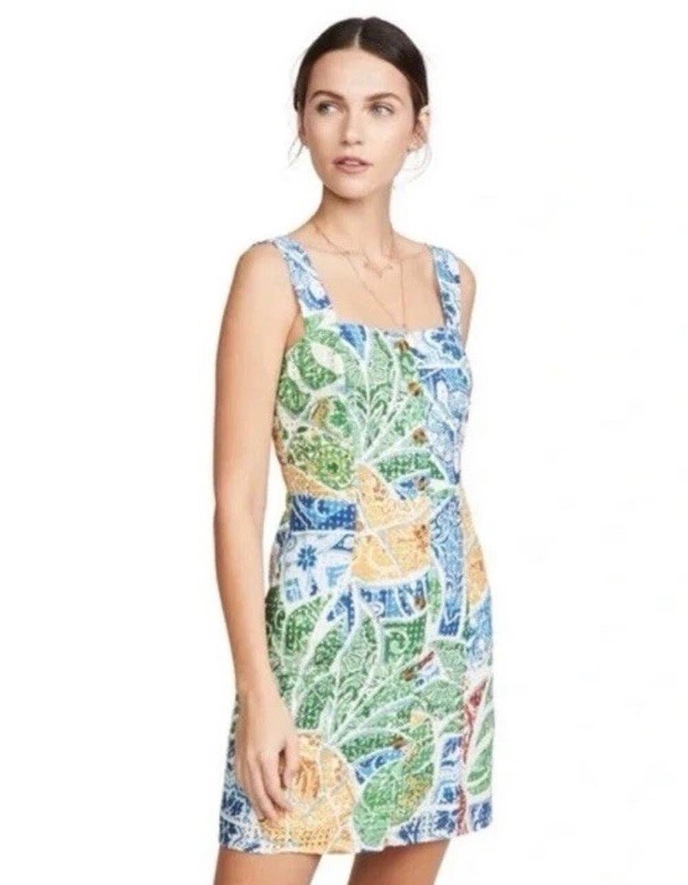 Farm Rio Women’s Tropical Tile Mini Dress Sz XS Travel Vacation